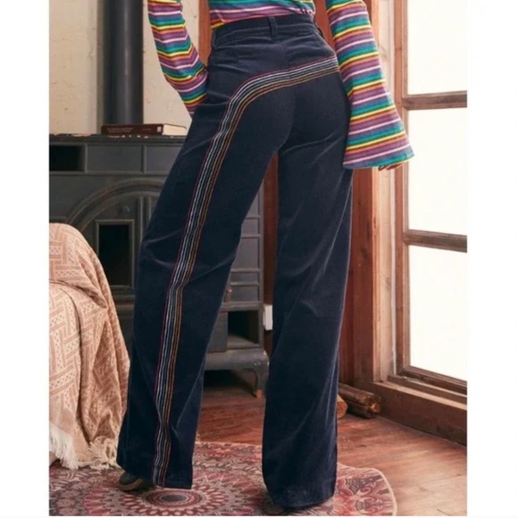 ModCloth Navy Corduroy Wide Leg Pants Rainbow With Me Stripe Flare Retro 22W - Picture 1 of 13